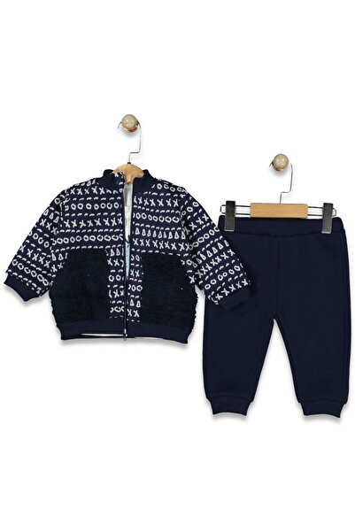 Necix's 254027 Erkek Bebek Karma Desenli Fermuarlı Şardonlu 3'lü Takım