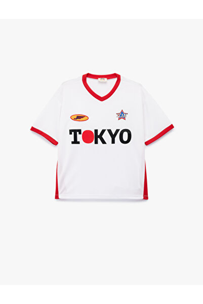 Koton Tokio Štampano sportska majica kratkih rukava sa V-izrezom