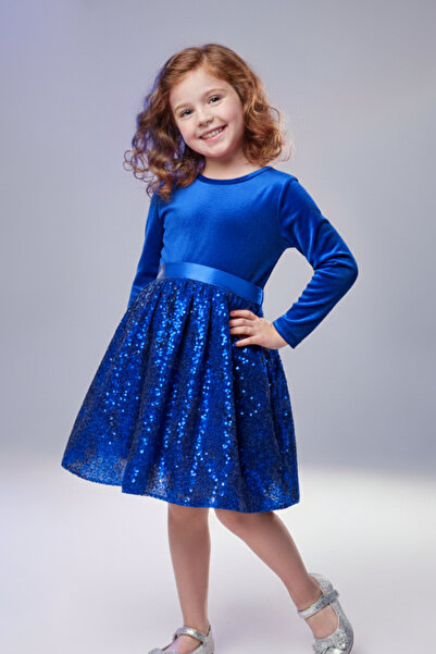 My Kids Wear Girls' Velvet Sequin Puffy Bow Dress for Special Occasions 3-10 Years