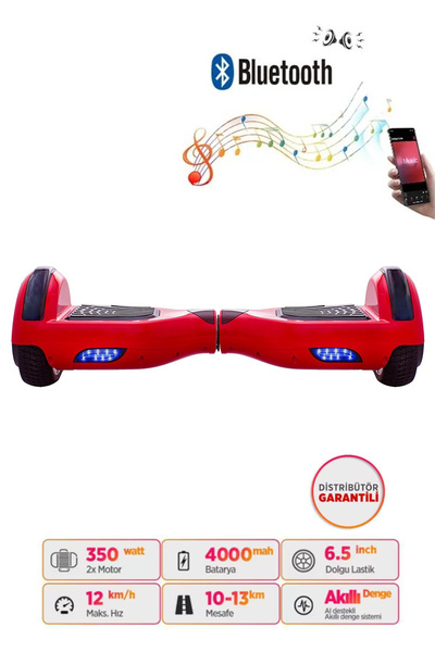 CityMate Hoverboard Elektrikli Kaykay Bluetooth Hoparlörlü 6.5 Inch Kırmızı