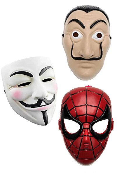 Parti dolabı 3-Piece Mixed Mask Set Halloween Vandetta Mask- Salvador Dali La Casa De Papel- Scream Mask