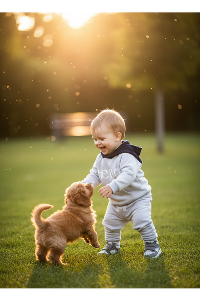 Julayla Cute Embossed Printed Hooded 3 Thread Double Baby Set