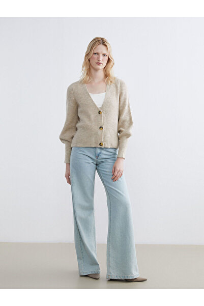 LC Waikiki Peak New Season V-Neck Balloon Sleeve Women's Knitwear Cardigan