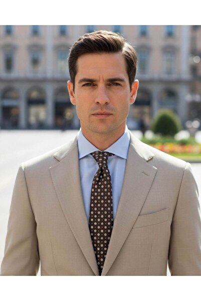 1001 Kravat ربطة عنق بنية اللون بعرض 8 سم مع نقشة زهور