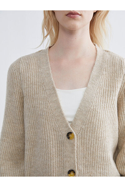 LC Waikiki Peak New Season V-Neck Balloon Sleeve Women's Knitwear Cardigan