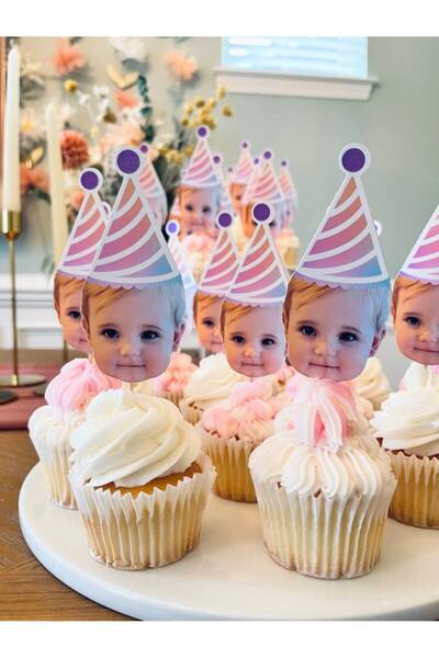 eninaco Kişiye özel Fotoğraflı Doğum Günü Cupcake parti süsü , Kürdan Süsleme...