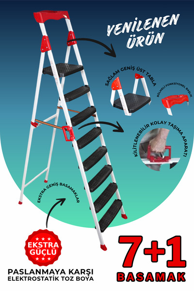Genel Markalar Elegance 7+1 Geniş Basamaklı Kolay Taşıma Aparatlı Merdiven Ka...