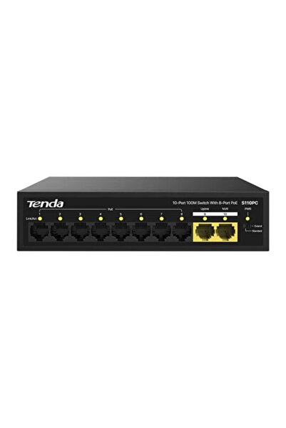 Tenda S110pc 10 Port 8 Port Poe 10-100 Mbps 2 Port Uplink Switch Çelik Kasa Rack Mount