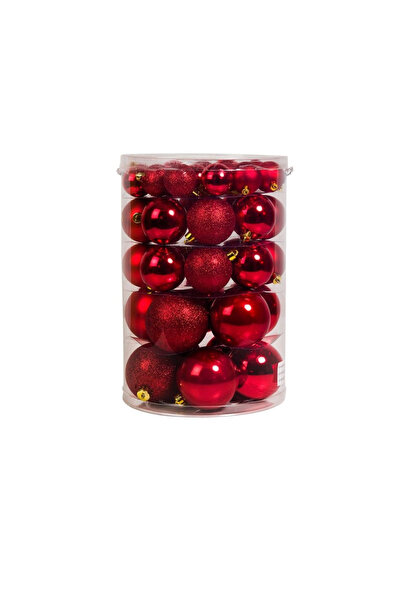 Jumbo Set Globuri de Craciun Rosii Mat Stralucitoare Glitter 4-6-8cm - 44buc