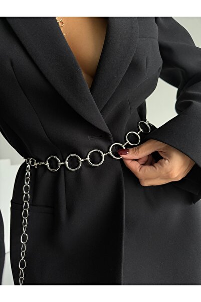 Fiori Curea de talie cu lanț pentru femei cu detaliu rotund, centură pentru haină, centură pentru rochie, centură pentru cămașă, centură cu lanț