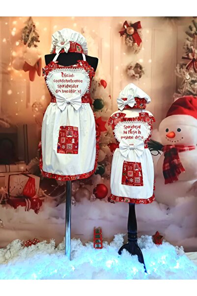 HandMadeBuy Mother-daughter kitchen apron set with bonnets, 4 pieces, personalized