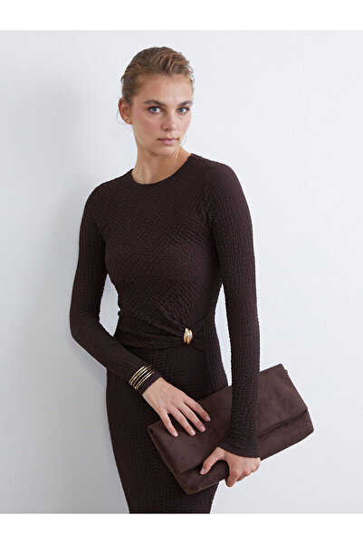 LC Waikiki Vizyon New Season Crew Neck Textured Gathered Dress