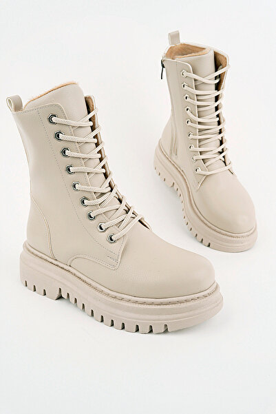 Freemax Kadın içi Kürklü Su Geçirmez Kaymaz Kauçuk Taban Garantili Kışlık Bot ZENNO.66 Bej