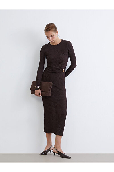 LC Waikiki Vizyon New Season Crew Neck Textured Gathered Dress