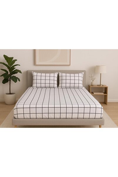 üntaş Life Double Elastic Sheet + 2 Pillowcases Mini Black White Enikaro4