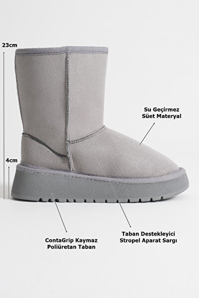 Zerenyus Γυναικείες μπότες Anisa Premium σε γκρι χρώμα, χειμερινές, μακριές μπότες από γούνα