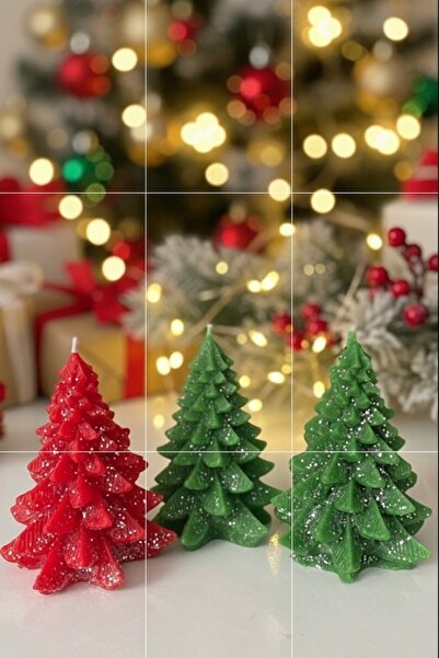 Candles Flame مجموعة شموع مزخرفة مكونة من 3 قطع بتصميم شجرة عيد الميلاد، 2 أخ...