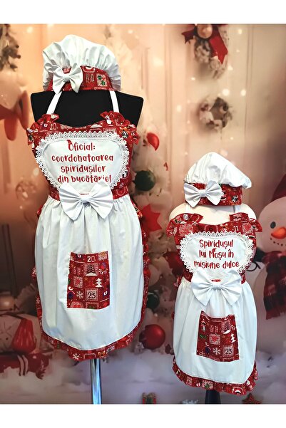 HandMadeBuy Mother-daughter kitchen apron set with bonnets, 4 pieces, personalized
