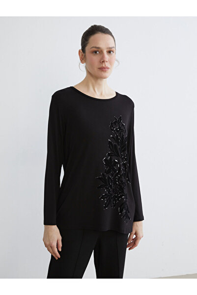 LC Waikiki Tricou pentru femei LCW GraceNegru guler rotund Floral