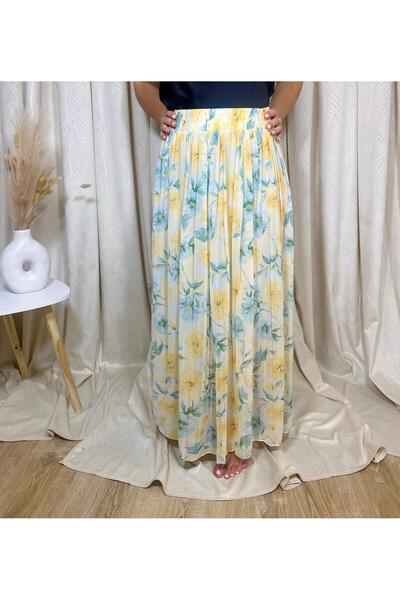 Intisimo Fustă plisată, lejeră, imprimeu floral, galben/albastru