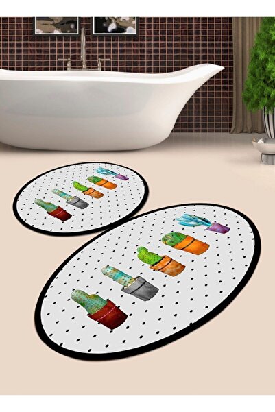 Ardizayn طقم مقعد مرحاض مكون من قطعتين بنمط الصبار وقاعدة منسوجة من القطن غير...