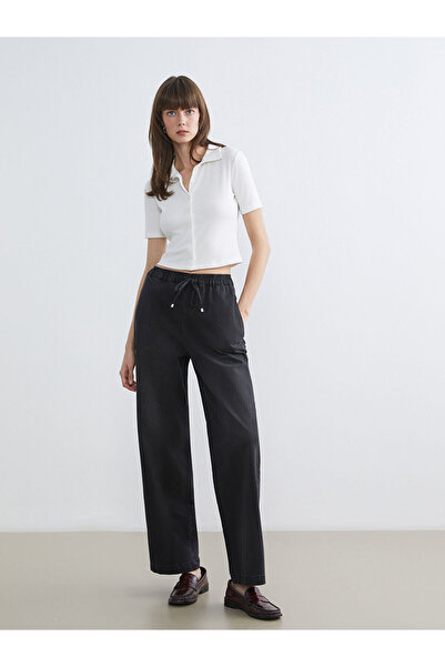 LC Waikiki Γυναικείο τζιν παντελόνι NatuveraBlack με ελαστική μέση και φαρδύ πόδι