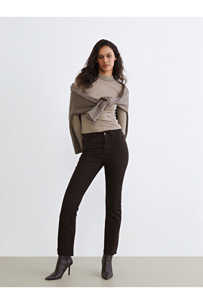 LC Waikiki LCW JeansKahverengi Crop Flare Kadın Jean Pantolon