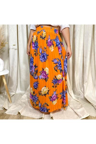 Intisimo Fustă plisată, lejeră, imprimeu floral, portocaliu