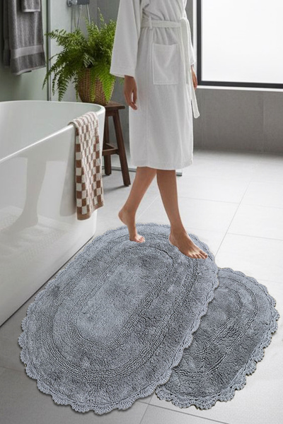 Chilai Home Monre Gray 2-Piece 100% Cotton Bath Mat Set