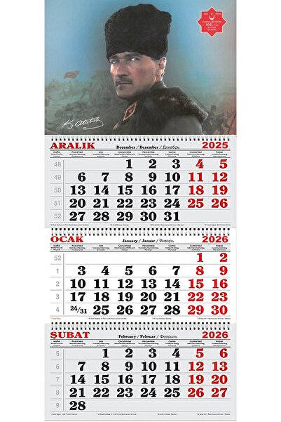 KESKİN COLOR 2026 Yılı 33x86 Cm Spiralli Jumbo Gemici Takvimi 3 Aylık Atatürk KALPAKLI FOTO