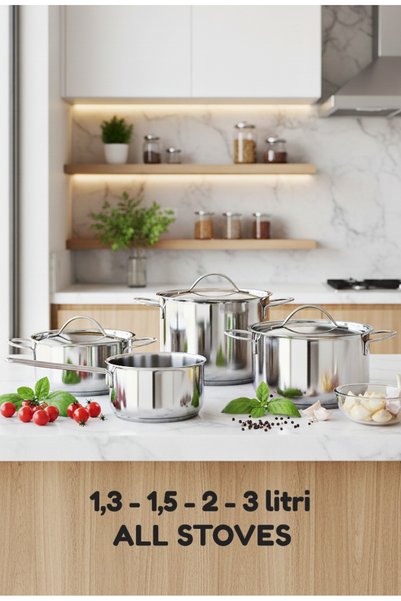 Excellent Houseware Set de vase din oțel inoxidabil, set de 7 oale, TOATE aragazurile: cu inducție, pe gaz, electrice, din sticlă, potrivite pentru cuptor