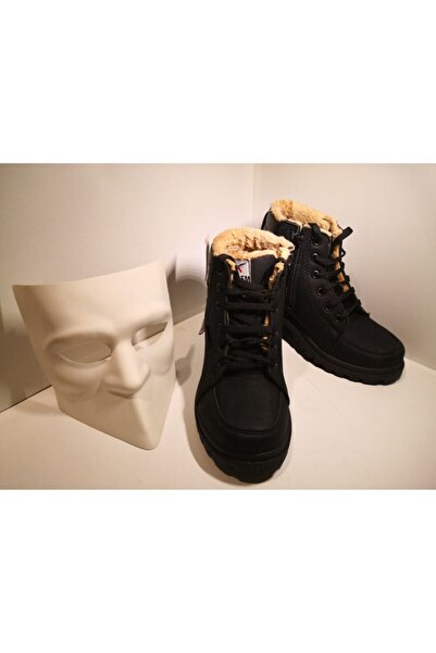 Extrem Yünlü Astar Fermuarlı Siyah Erkek Bot