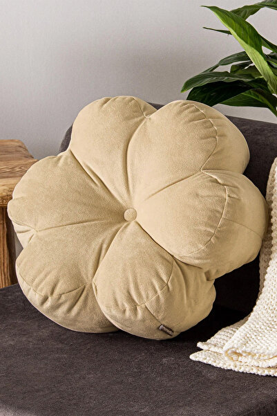 Homedius وسادة رمي مخملية مزخرفة من باباتيا بلوم - بيج - 40x40 سم