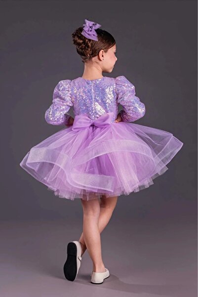 Mnk Baby&Kids Tutu Gren φούστα για κορίτσια με παγιέτες μακρυμάνικο Kikidi φόρεμα MNK0583 LILA