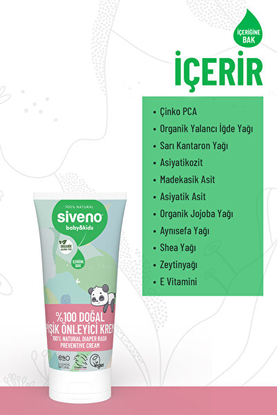 Siveno %100 Doğal Bebek Pişik Önleyici Krem Çinko PCA Yenidoğan Koruyucu & Hassas Onarıcı Bakım Kremi 50 ml