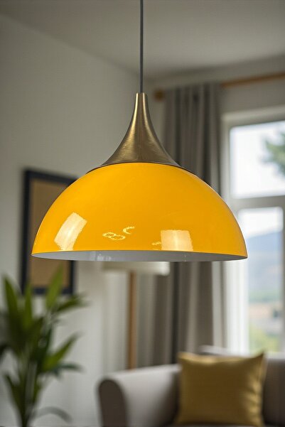 Bamyum Yimpi Sarı Avize Tekli Sarkıt Eskitme Kubbe Başlık Salon Mutfak Kuaför...