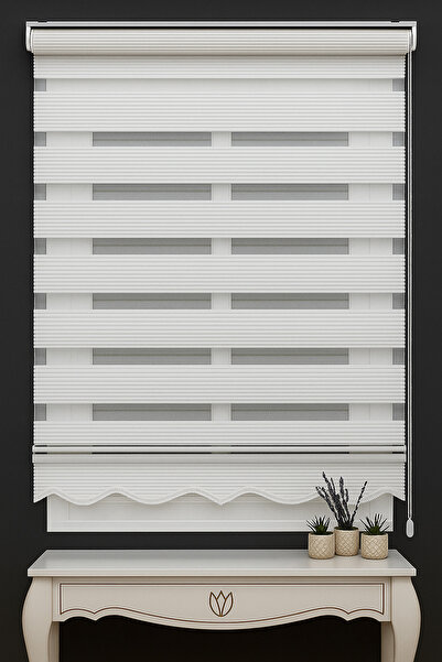 NetworkAvm Geniş Pliseli Etek Dilimli Ekru Beyaz Zebra Stor Güneşlik Perde