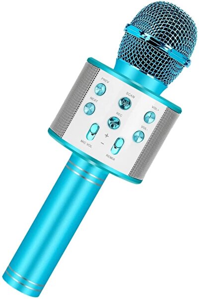 BLUE SPECTRUM Karaoke Mikrofon Bluetooth Aux Usb Sd Kart Girişli Mavi (WS-858L)