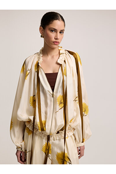 BAQA Flower Pattern Zippered Blouse