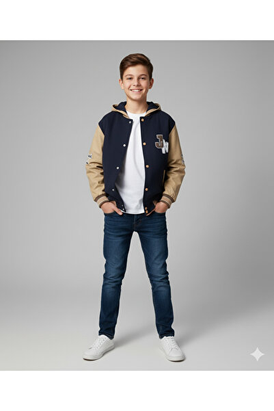 JENA Boy's Navy Blue Hooded College Coat 9-14 Years Old