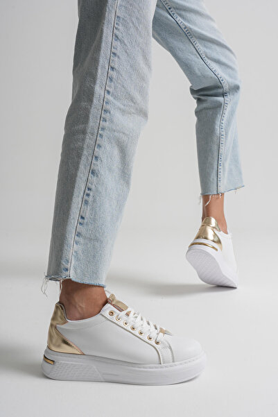 Zerenyus Vega Premium Gold Detailed White Women's Sneaker