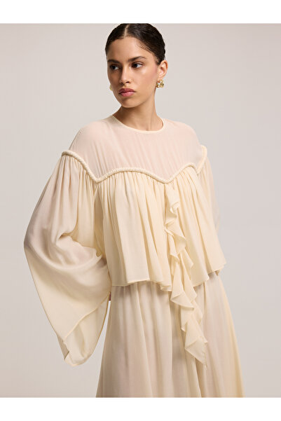 BAQA Ruffled Light Beige Long Dress