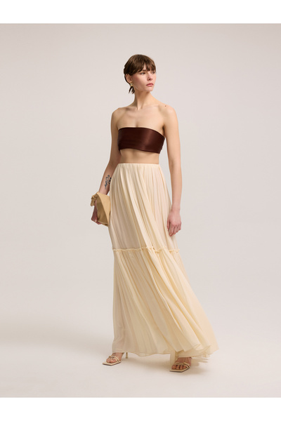 BAQA Long Light Beige Tulle Skirt