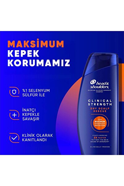 Head & Shoulders Clinical Strength Dry Scalp Rescue İnatçı Kepek Karşıtı, Kuru Saç Derisi Özel Şampuan 400 ml x 2