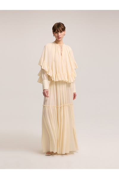 BAQA Light Beige Ruffled Tulle Blouse