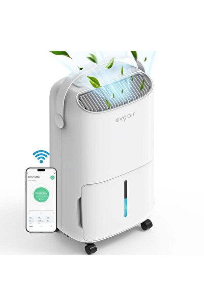 EvoAir Dezumidificator Evoair, NovaDry 12 Smart, 12l/24h, Ionizare, Rezervor 2.5l, UVC, Alb, Curea Crem