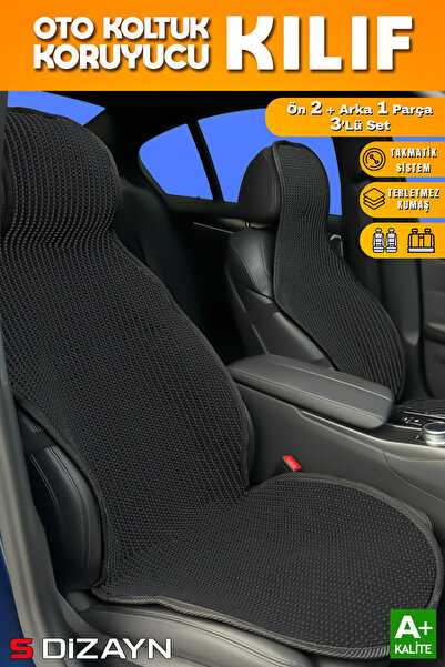 S Dizayn S-Dizayn Oto Koltuk Koruyucu Kılıf Siyah Universal 2+1 Parça Ön Arka A+ Kalite TOK-SY-3