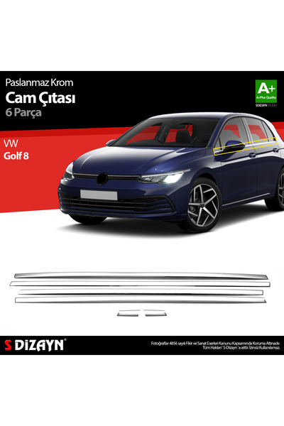 S Dizayn S-Dizayn VW Golf 8 HB Krom Cam Çıtası 6 Prç. 2020 Üzeri A+ Kalite 7652060