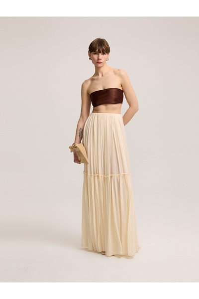 BAQA Long Light Beige Tulle Skirt