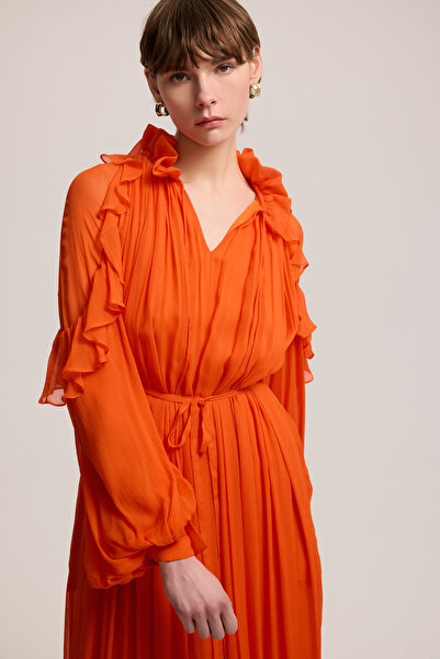 BAQA Orange Dress with Ruffle Detail